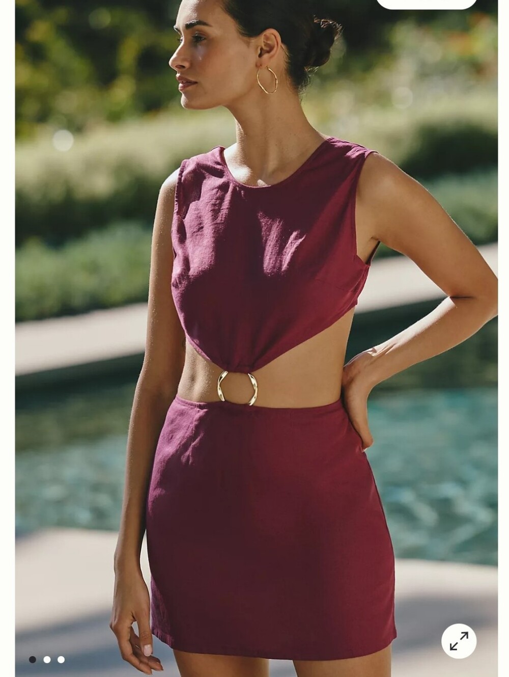 Anthropologie Plum Cutout Mini Dress with Gold Ring